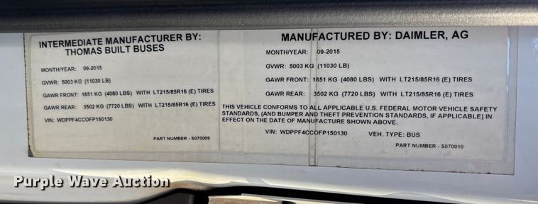 image for item EM6119 2015 Freightliner Sprinter shuttle bus