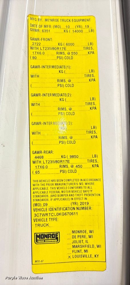 image for item EM6125 2019 RAM 3500 utility / service truck