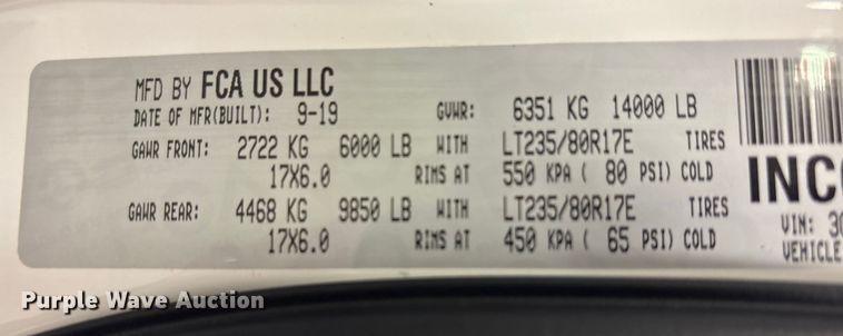 image for item EM6125 2019 RAM 3500 utility / service truck