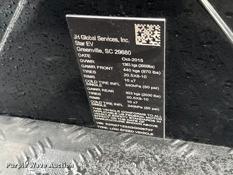 image for item EN0529 2016 Star EV golf cart