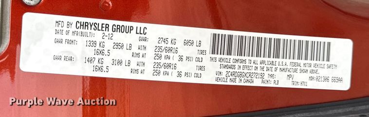 image for item EN0531 2012 Dodge Grand Caravan van