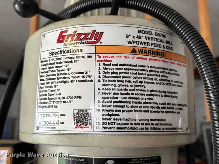 image for item EN0541 2019 Grizzly G0796 milling machine