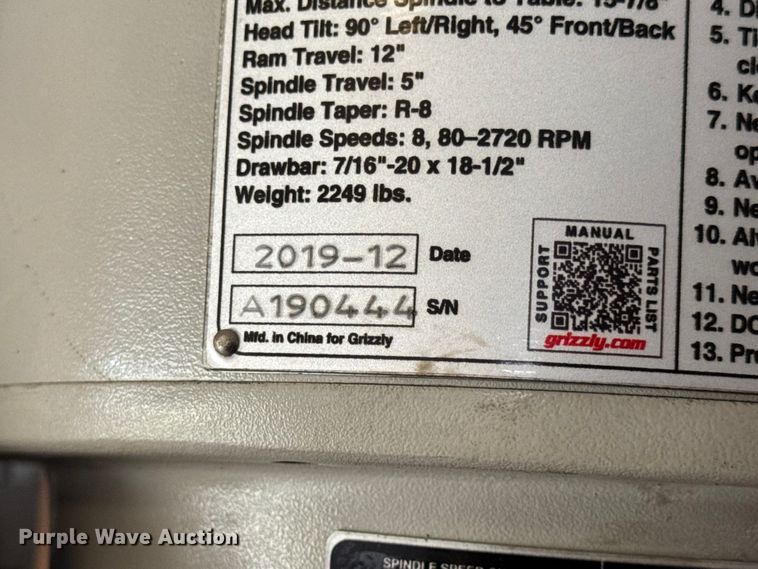 image for item EN0541 2019 Grizzly G0796 milling machine