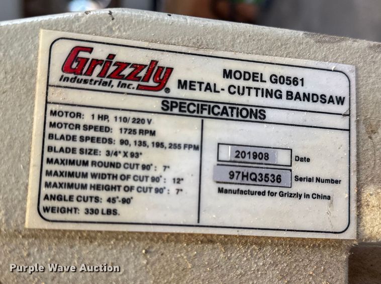 image for item EN0547 2019 Grizzly G0561 band saw