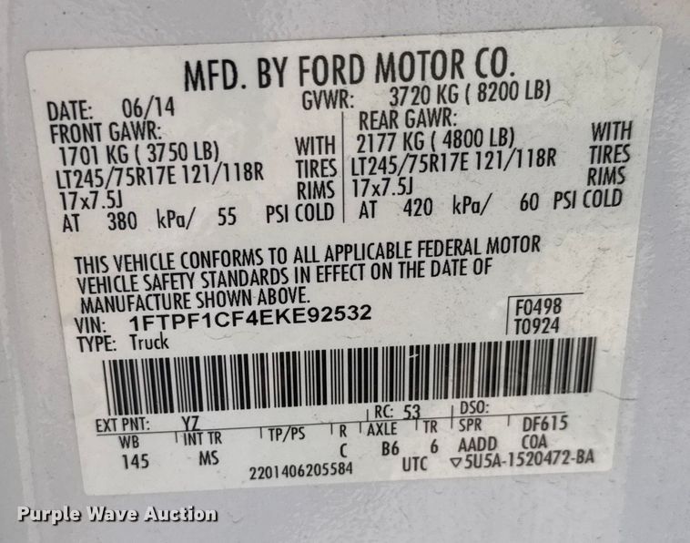 image for item EN8852 2014 Ford F150 XLT pickup truck