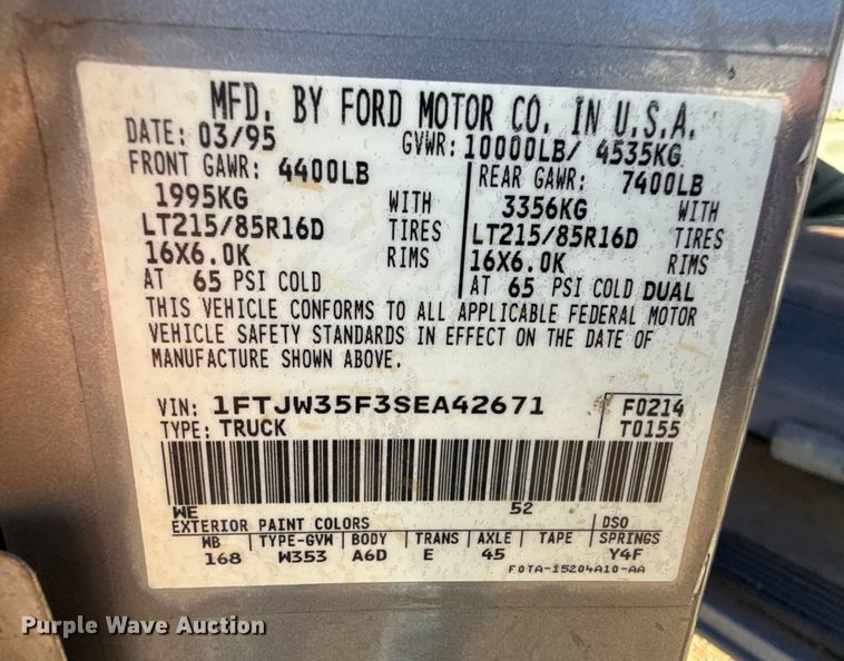 image for item EP0746 1995 Ford F350 Crew Cab pickup truck