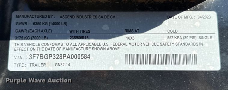 image for item EP0749 2023 Ascend GN32-14 equipment trailer