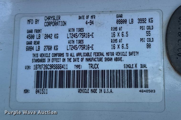 image for item ER0163 1994 Dodge Ram 2500 pickup truck