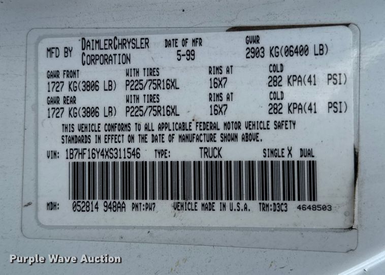 image for item ER0181 1999 Dodge Ram 1500 pickup truck