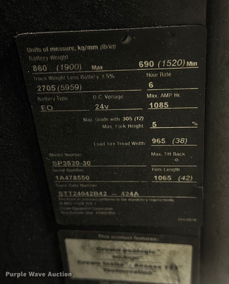 image for item ER0201 2016 Crown SP3520-30 order picker