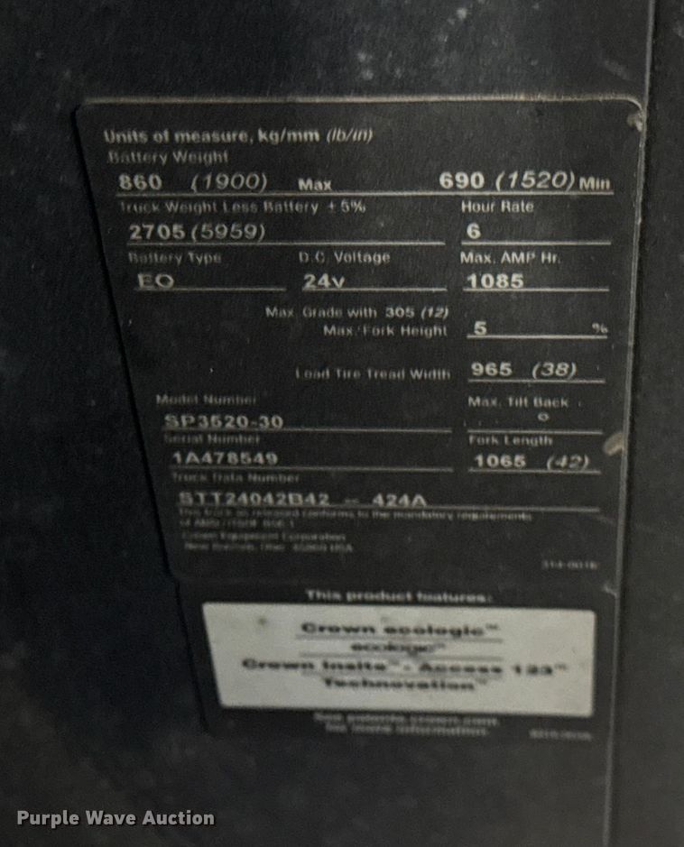 image for item ER0202 2016 Crown SP3520-30 order picker