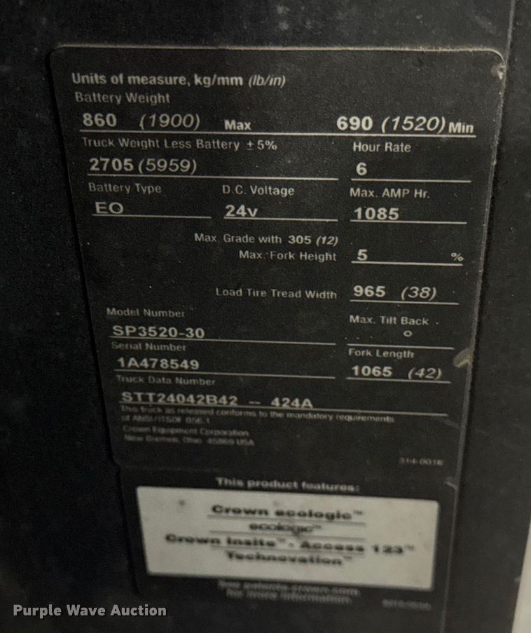 image for item ER0202 2016 Crown SP3520-30 order picker