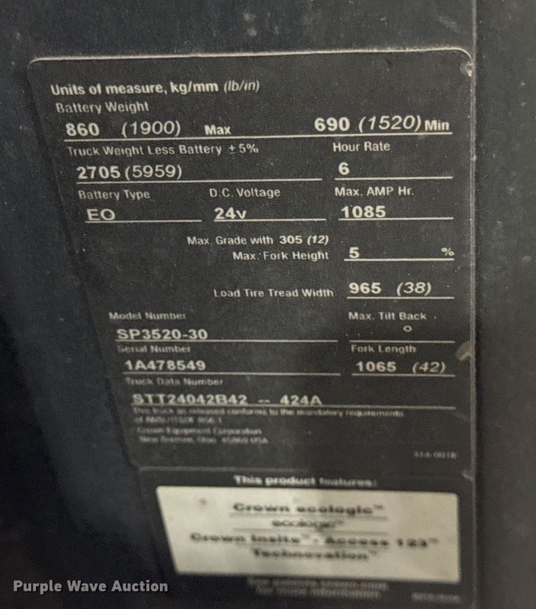 image for item ER0202 2016 Crown SP3520-30 order picker