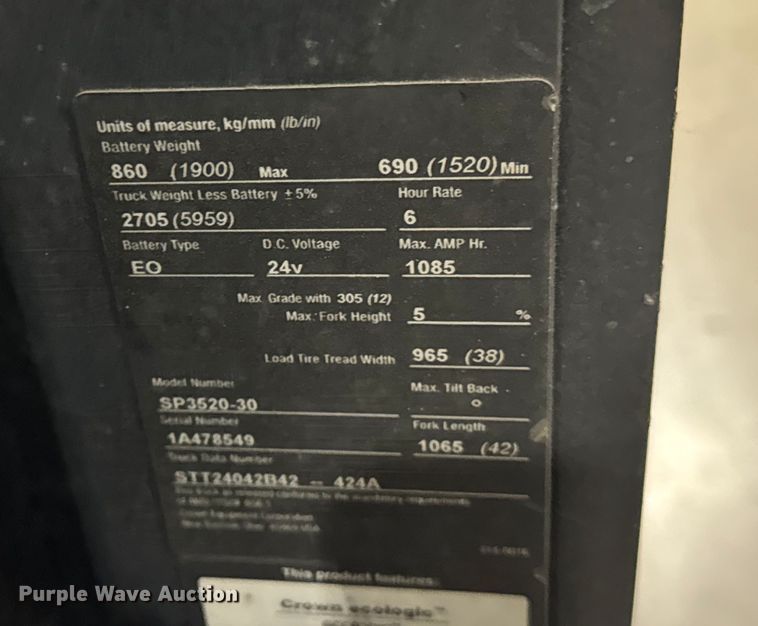 image for item ER0202 2016 Crown SP3520-30 order picker