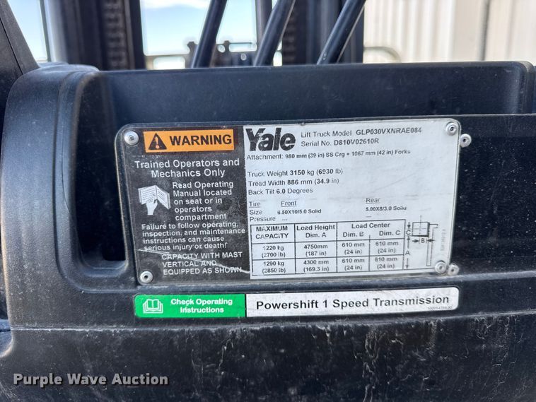 image for item ER0227 Yale GLP030VXNRAE084 forklift