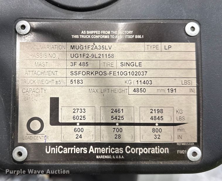 image for item ER0228 2016 UniCarriers PF70 forklift