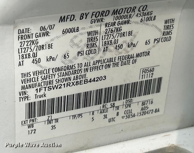 image for item ET3133 2008 Ford F250 Super Duty XLT Crew Cab pickup truck