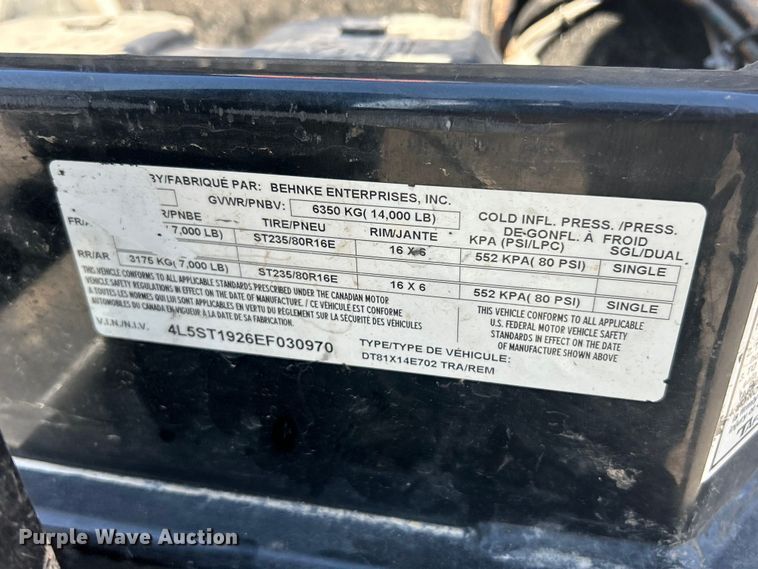 image for item ET3229 2014 Behnke DT81X14E702 dump trailer