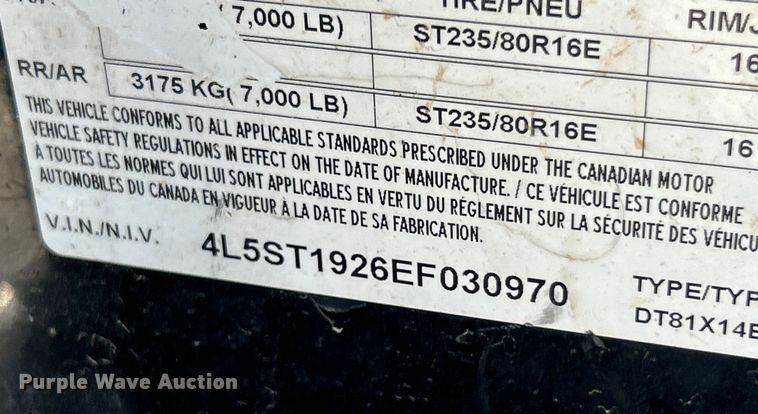 image for item ET3229 2014 Behnke DT81X14E702 dump trailer