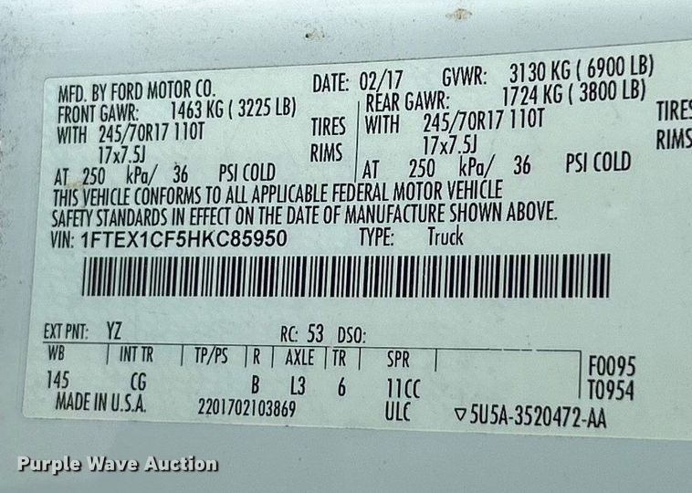 image for item ET3371 2017 Ford F150 SuperCab pickup truck