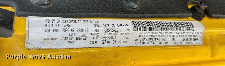 image for item ET3392 2002 Jeep Wrangler Sport SUV