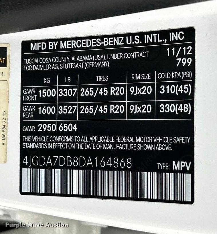 image for item ET3395 2013 Mercedes-Benz ML 550 SUV