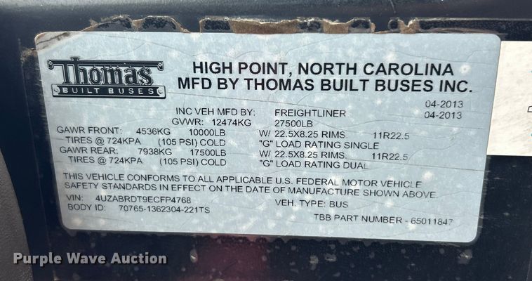 image for item ET3398 2014 Thomas Built B2 school bus