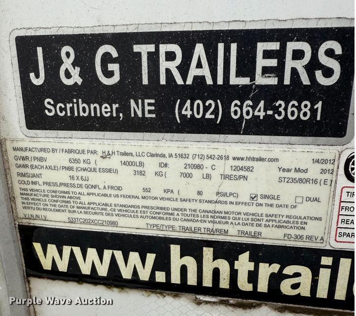 image for item ET4656 2012 H and H Trailers 20' enclosed cargo trailer