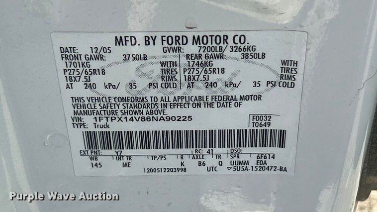 image for item ET6590 2006 Ford F150 SuperCab pickup truck