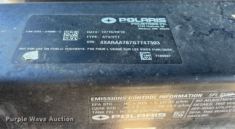 image for item ET7163 2016 Polaris Ranger utility vehicle