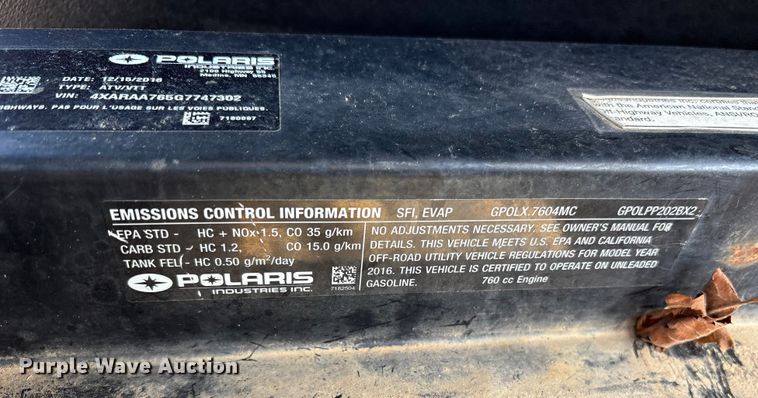 image for item ET7164 2016 Polaris Ranger utility vehicle