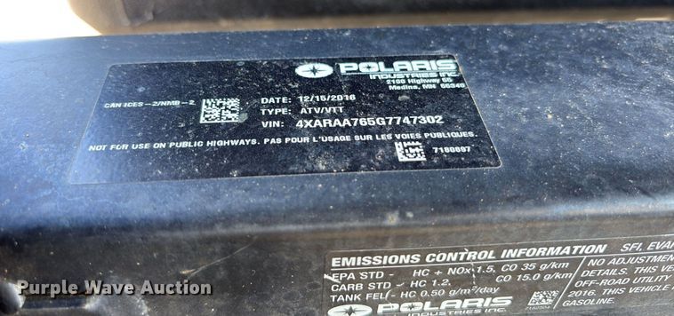 image for item ET7164 2016 Polaris Ranger utility vehicle