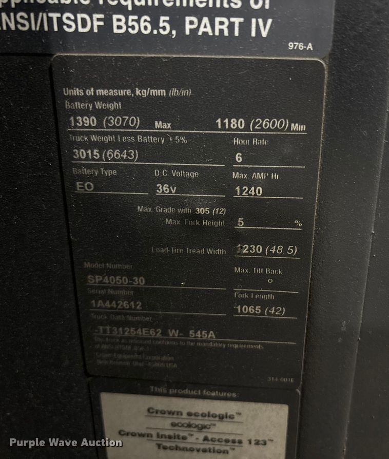 image for item ET8589 2015 Crown SP4050-30 order picker