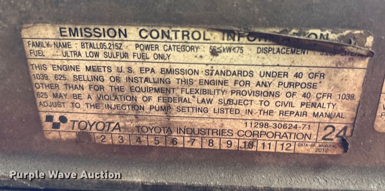 image for item ET8592 2012 Toyota 7FDU60 forklift