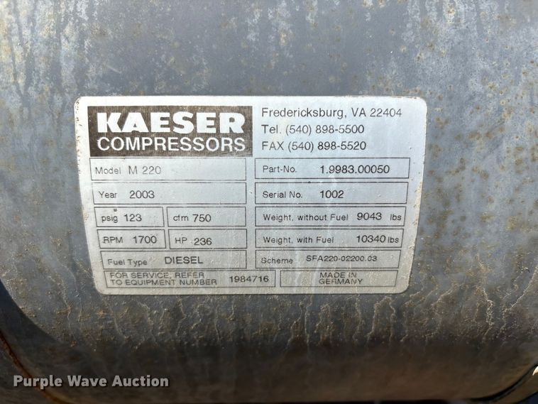 image for item ET8593 2003 Kaeser M220 air compressor