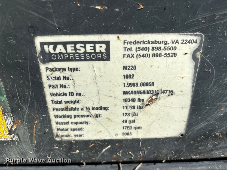 image for item ET8593 2003 Kaeser M220 air compressor