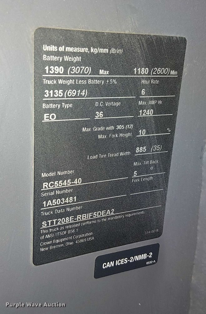 image for item EU2583 2017 Crown RC5545-40 forklift