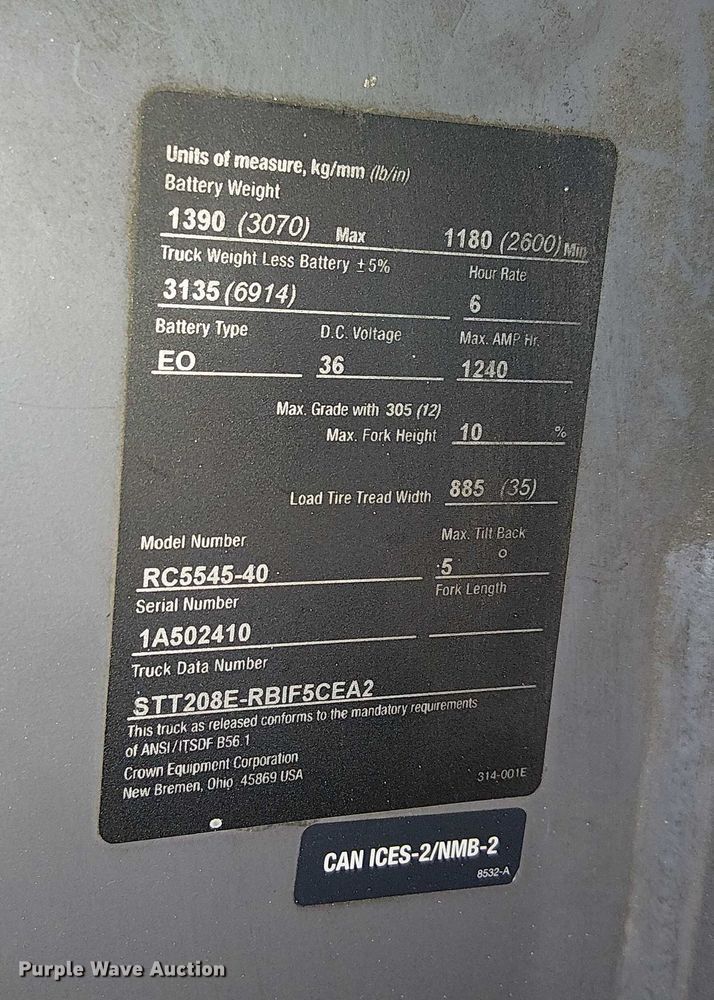 image for item EU2584 2017 Crown RC5545-40 forklift
