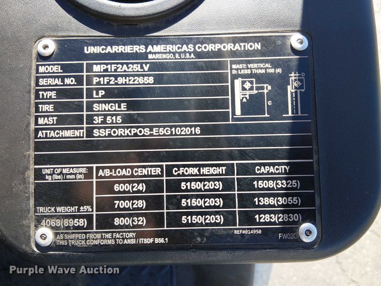 image for item EU2588 2017 UniCarriers PF50 forklift