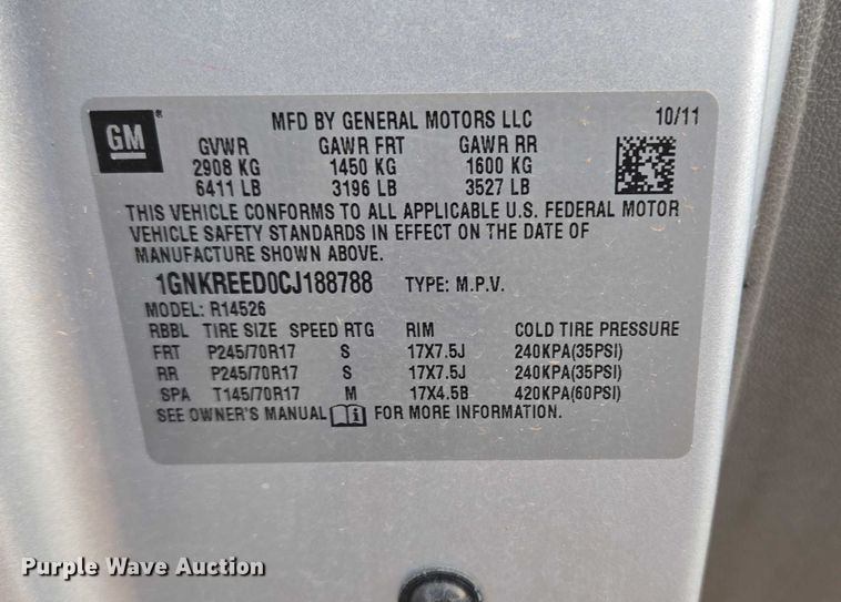 image for item EU3865 2012 Chevrolet Traverse SUV