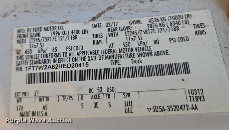 image for item EU3921 2017 Ford F250 Super Duty XL Crew Cab pickup truck