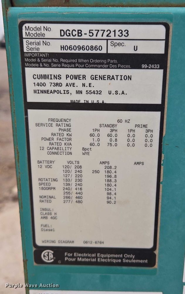image for item EU3950 Cummins DGCB-5772133 generator