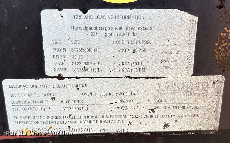 image for item EU4680 2014 Lamar Trailers equipment trailer