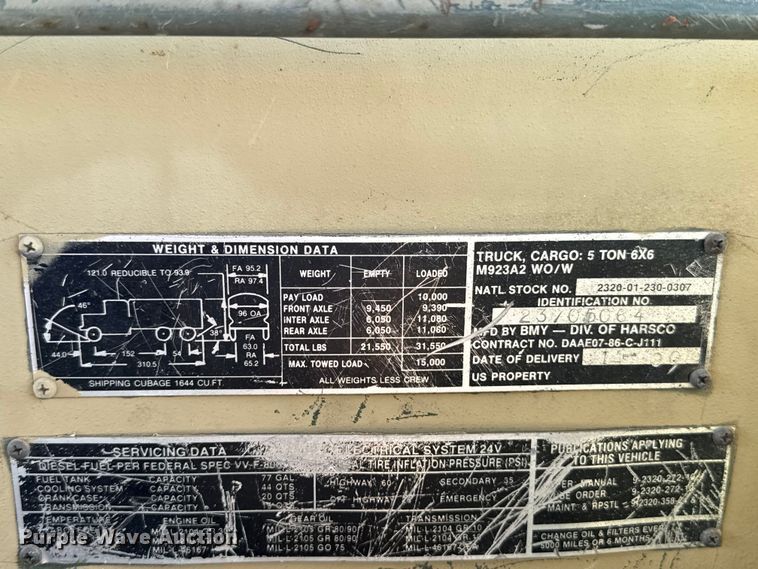 image for item EU5176 1990 BMY Harsco M923A2 flatbed truck