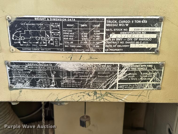 image for item EU5176 1990 BMY Harsco M923A2 flatbed truck