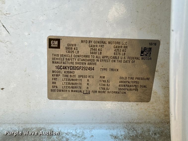 image for item EU5181 2016 Chevrolet Silverado 3500HD Crew Cab bale bed pickup truck