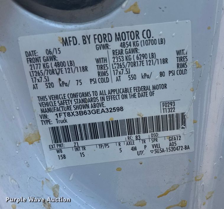 image for item EU6138 2016 Ford F350 Super Duty XL SuperCab utility bed pickup truck