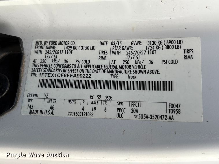 image for item EU7039 2015 Ford F150 XL SuperCab pickup truck