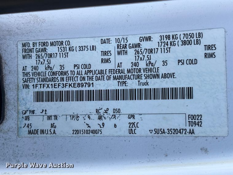 image for item EU7040 2015 Ford F150 XL SuperCab pickup truck