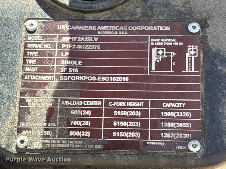 image for item EU8523 2017 UniCarriers PF50 forklift